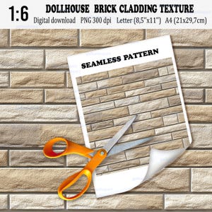 Miniature Beige Long Brick Cladding Texture 1:6 Scale – Repeat Seamless Printable Wallpaper for Dollhouse, Diorama, Roombox, Model Building