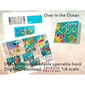 DIY Doll mini book with 26 pages, digital download, Over in the Ocean , dollhouse library 1:6 1/4 scale, Blythe doll room