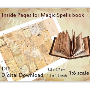DIY 24 PAGES with 6 covers for Miniature Magic Spells Book 1:6 for Making Dollhouse Book, Printable Halloween vintage openable doll minibook