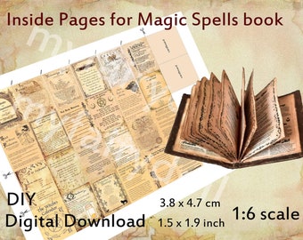 DIY 24 PAGES with 6 covers for Miniature Magic Spells Book 1:6 for Making Dollhouse Book, Printable Halloween vintage openable doll minibook