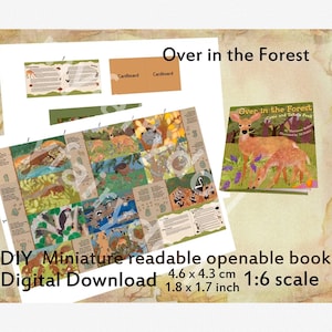 DIY Doll mini book with 26 pages, digital download, Over in the Forest, dollhouse library 1:6 1/4 scale, Blythe, doll room, Ukrainian