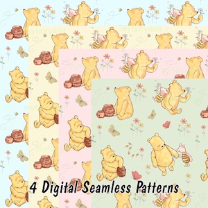 Klassiek naadloos Winnie-de-Pooh en Knorretje, herhalend stoffenpatroon voor jongen en meisje, digitaal papier, print voor cadeauverpakking, muur
