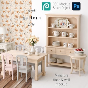 Miniature Floor & Wall Mockup: Dollhouse Room PSD for Wallpaper, Fabric, Digital Paper Display