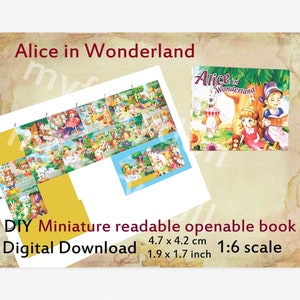 Miniature Alice in Wonderland Book – DIY Printable Dollhouse Readable Book, 1:6 & 1 to 4 Scale Doll Accessory
