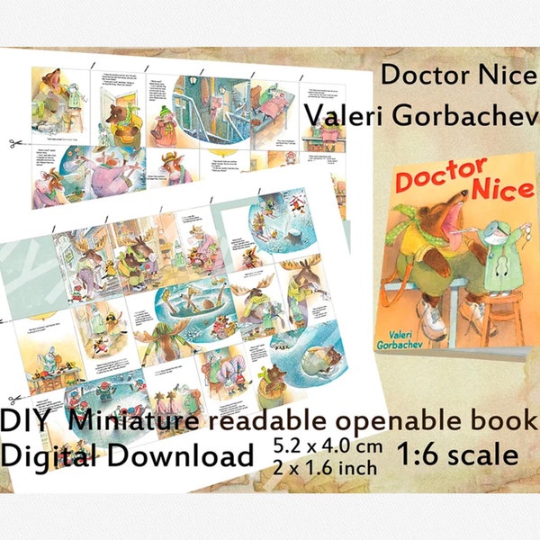 Printable Doll Mini Book with 32 pages Doctor nice, Dollhouse 1:6 1/4 scale, Monster High room, DIY miniature library