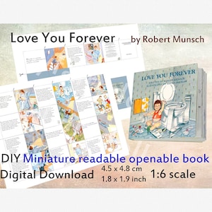 DIY Doll mini book with 30 pages, digital download, Love You Forever, dollhouse library 1:6 1/4 scale, Blythe, doll room, Ukrainian artist