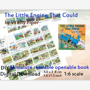 DIY dollhouse miniature book - Little Engine That Could, doll mini book with 38 pages, 1:6 1/4 scale, Blythe, Minifee, bjd doll room