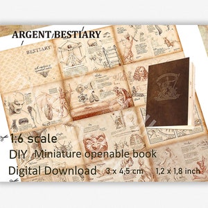 Digital Openable Miniature mystical Book with 30 pages, DIY Doll minibook, dollhouse 1:6 1/4 scale, Guide to the supernatural creatures