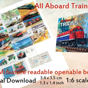 DIY minibook All aboard trains, doll miniature book with 32 pages, dollhouse 1:6 1/4 scale, BJD, Blythe, Minifee