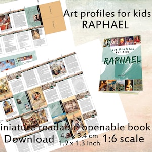 Digital Openable Miniature Book with 38 pages, DIY Readable Doll Book, dollhouse 1:6 1/4 scale, Art profiles for kids Raphael, BJD Blythe