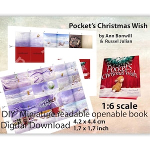 Miniature openable book with 30 pages &quot;Pocket&#39;s Christmas Wish&quot;, readable minibook for dolls, dollhouse 1:6, Blythe BJD doll room