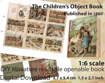 Antique minibook "The children's object book" 30 pages Digital Openable Miniature Book, DIY Readable Vintage Doll Book, dollhouse library