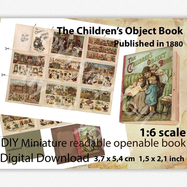 Antique minibook "The children's object book" 30 pages Digital Openable Miniature Book, DIY Readable Vintage Doll Book, dollhouse library