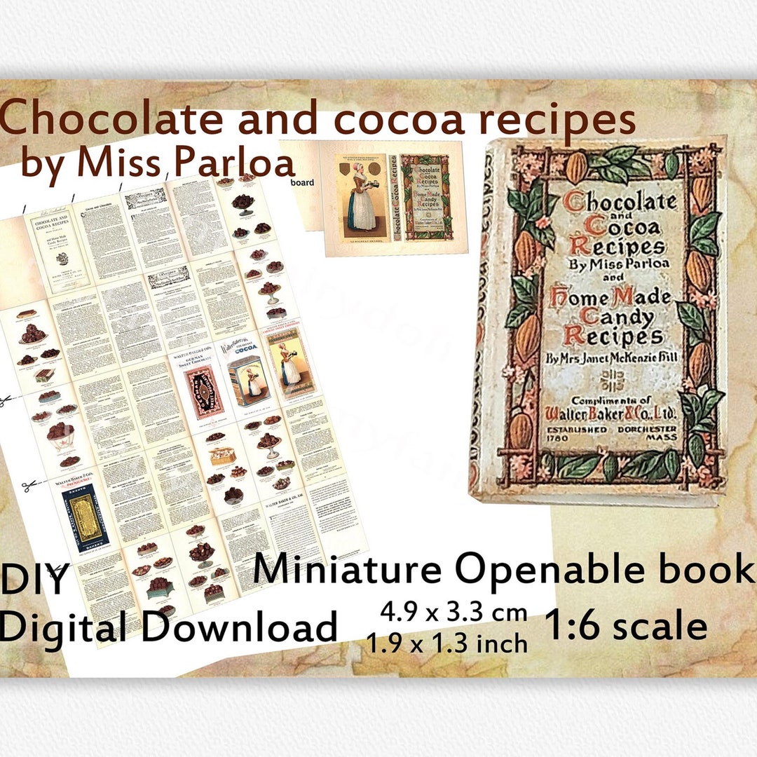 Vintage Miniature Cookbook 1:6 - DIY Printable Chocolate Recipe Book ...