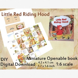 Printable Doll Mini Book with 24 pages &quot;Little Red Riding Hood&quot;, Dollhouse 1:6 1/4 scale, Monster High room, DIY miniature library