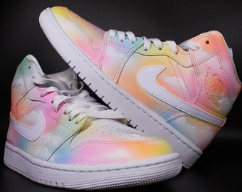 Custom Air Jordan 1 mid "Cloudy Pastel" unique & handpainted sneaker art