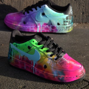 Custom Nike Air Force 1 &quot;Funky Galaxy&quot; themed UNIQUE handpainted airbrush graffiti sneakers