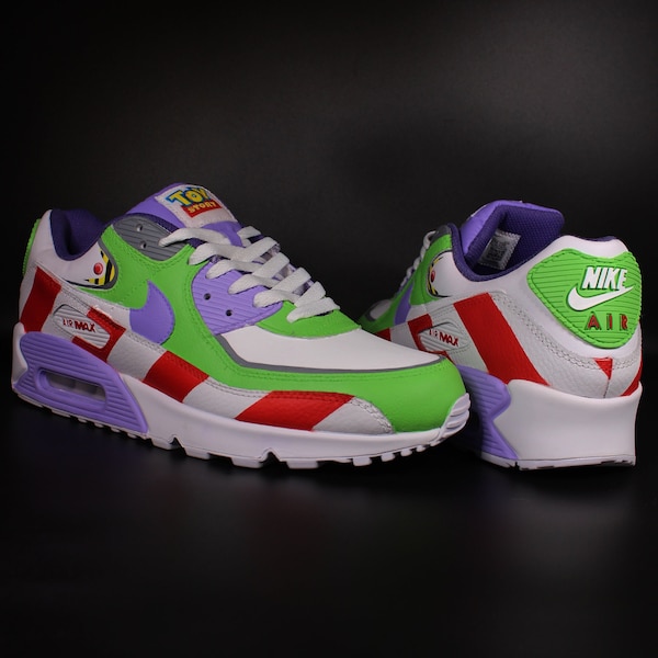 Custom Nike Air Max 90 buzz Lightyear Toy Story themed graffiti sneakers