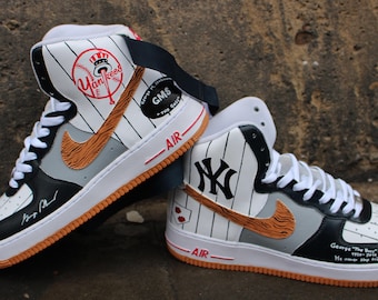 Custom painted Nike Air Force 1 High "NY Yankees" theme handpainted Sneaker Art