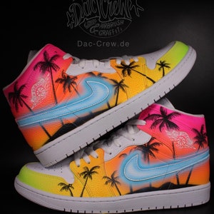Custom Nike Air Jordan 1 mid “Miami Retro” unique and handpainted designer sneakers