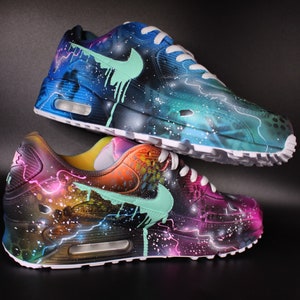 Custom Nike Air Max 90 “Galaxy Drip” unique and handpainted Sneakers Art Graffiti