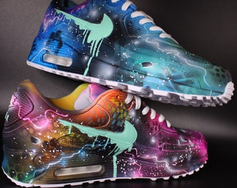 Custom Nike Air Max 90 “Galaxy Drip” unique and handpainted Sneakers Art Graffiti