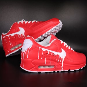 Custom Nike Air Max 90 "Red & White swoosh drip" unique and handpainted sneakers