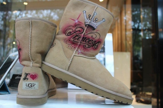 Custom painted Airbrush UGG Australia Boots Princess girly style crown  silver *UNIKAT*