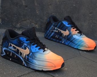 Nike Air Max 90 Blue Abstract Style Painted Custom Shoes Sneaker Airbrush Kicks rare shoes *UNIKAT* "Special Prize for a short time"