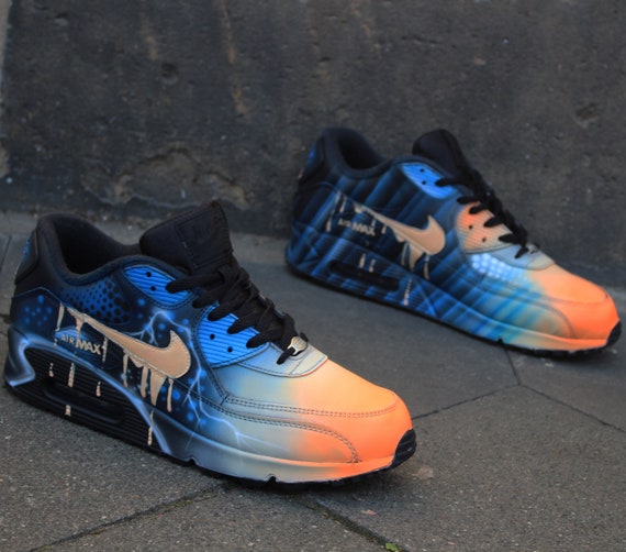 Custom Painted Nike Air Max 90 Thunderdome Techno Sneaker Art