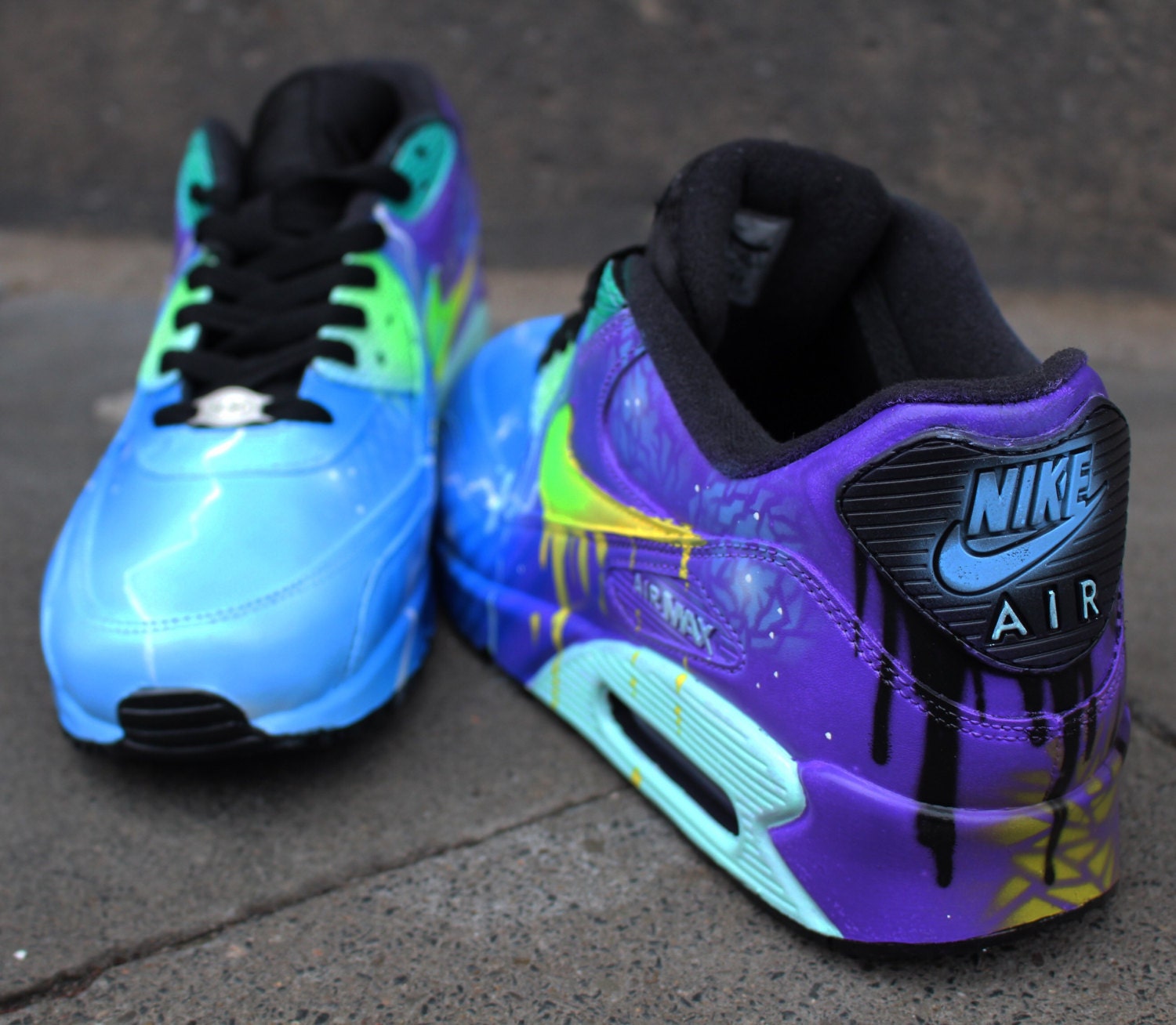 Custom Airbrush Nike Air Max 90 Sneaker Blue Purple Galaxy - Etsy