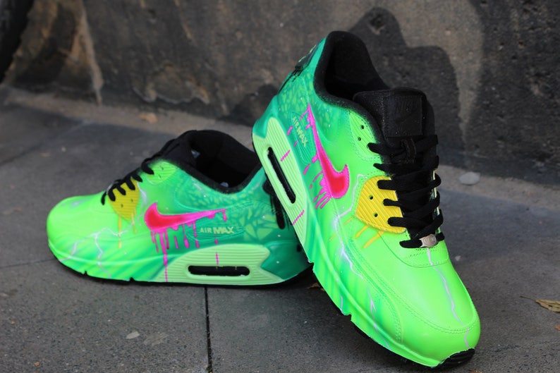 Zapatillas Nike Air Max 90 Poison Green personalizadas, pintadas a mano, estilo *UNIKAT*, con aerógrafo imagen 2
