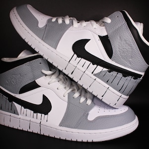 Custom Nike Air Jordan 1 Mid “grey and black drip” unique and handpainted sneakers