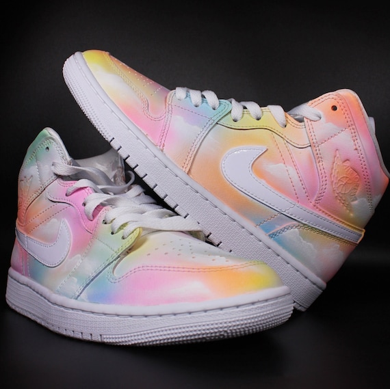 Custom Air Jordan 1 Mid cloudy Pastel Unique Handpainted Sneaker Art Etsy