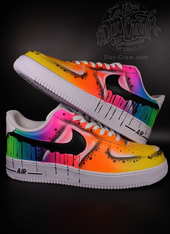 Nike Men's Custom Air Force 1 Rainbow Tie Dye Splatter Shoes Sneakers