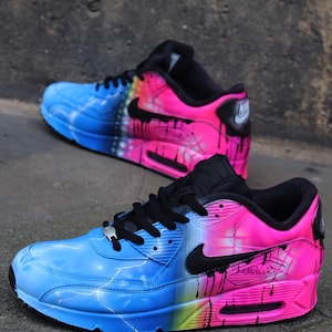 Custom Painted Airbrush Nike Air Max 90 blue Meets Pink Unique Style ...