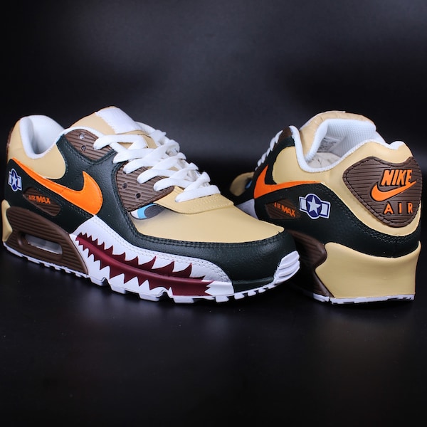 Baskets personnalisées Nike Air Max 90 « dents de requin Warhawk » uniques et peintes à la main