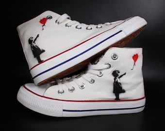 Custom Dac Crew Canvas Sneakers "Banksy Ballon Girl" themed *UNIQUE* STREETART