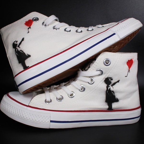 Custom Dac Crew Canvas Sneakers "Banksy Ballon Girl" themed *UNIQUE* STREETART