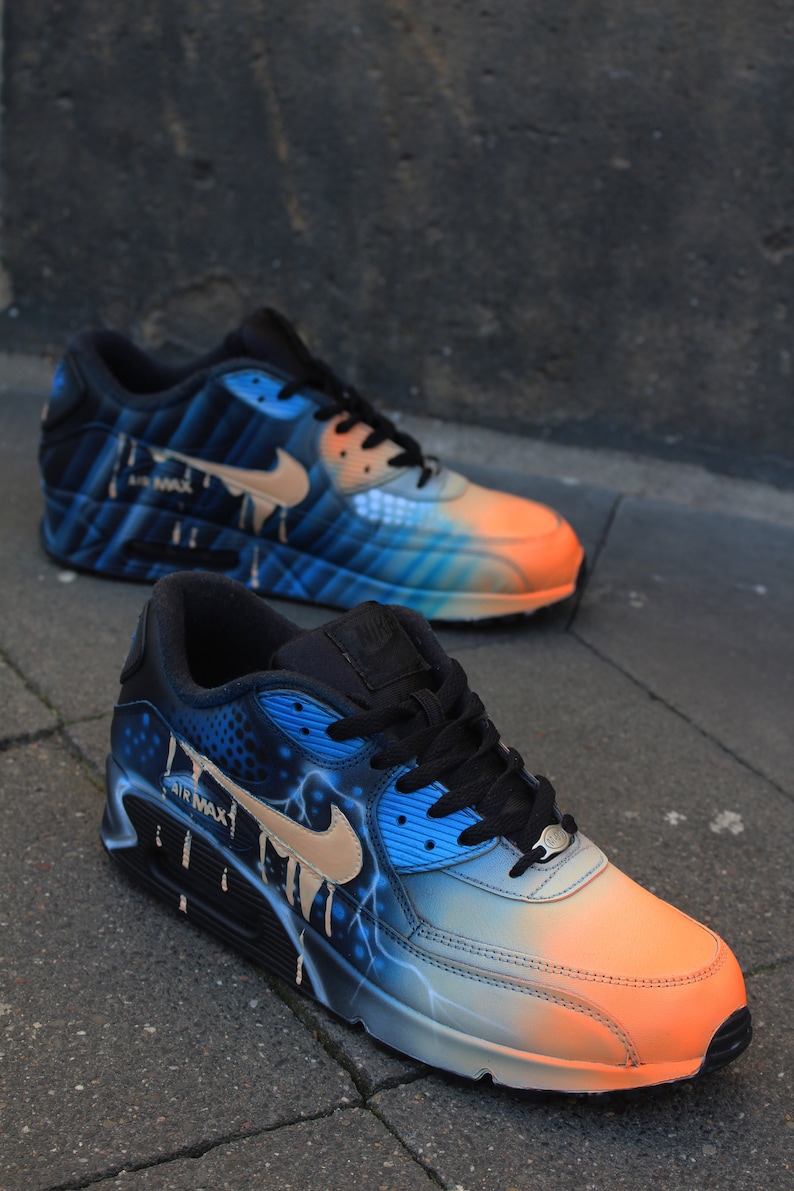 Nike Air Max 90 Blue Abstract Style Painted Custom Shoes | Etsy