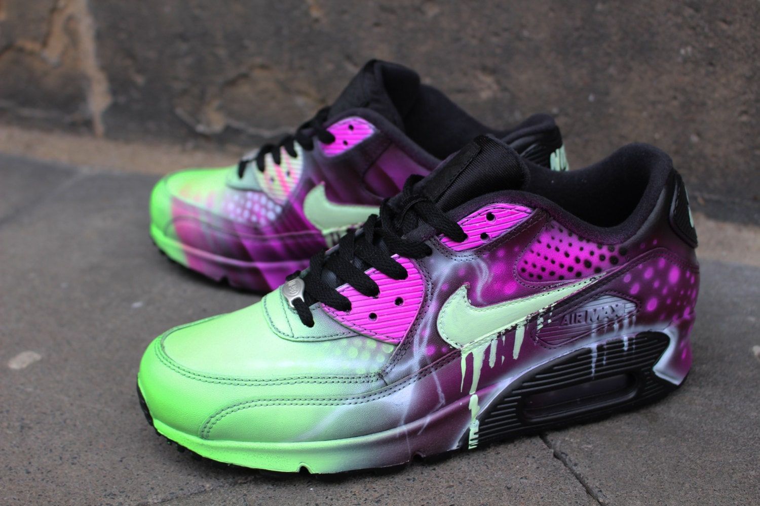 Custom Painted Air Max 90/Sneakers/Shoes/Kicks/Premium/Personalised/Pink-Purple Graffiti