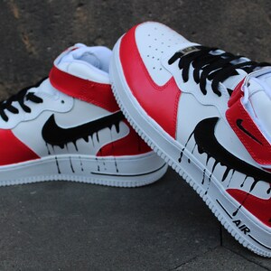 Custom Nike Air Force 1 Mid red WHITE BLACK Drip | Etsy