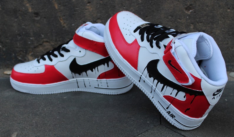 Custom Nike Air Force 1 RED WHITE BLACK Drip Art | Etsy