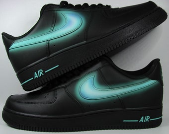 Custom Nike Air Force 1 “mint glow Swoosh” unique and handpainted sneaker