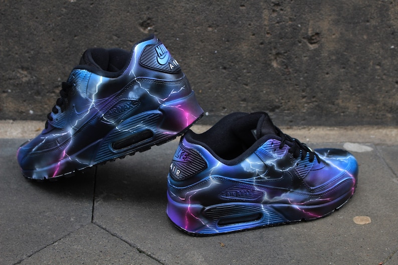 Custom Airbrush Nike Air Max 90 Thunderstorm Design Sneaker Art image 1