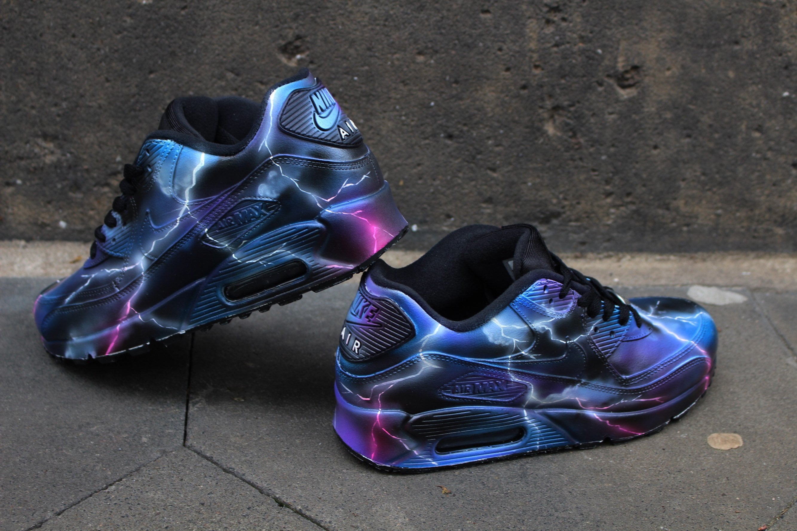 Custom Painted Nike Air Max 90 Thunderdome Techno Sneaker Art