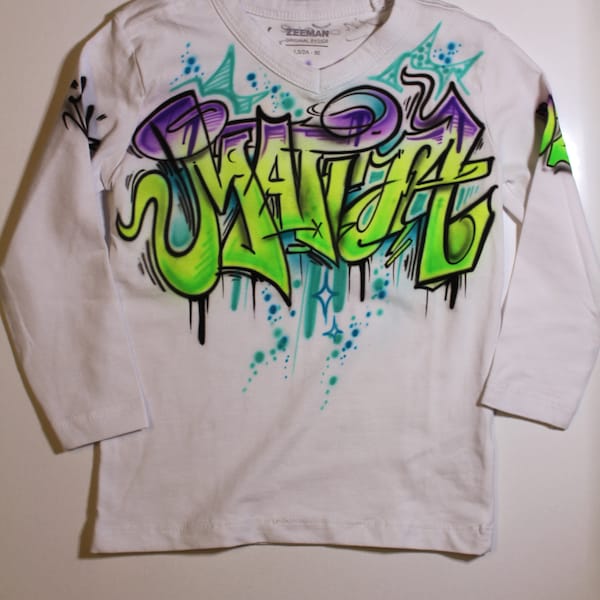 Designer Kids airbrush Shirt graffiti lettering on request individually customized fashion style