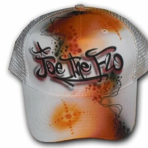 Custom Airbrush Trucker Mesh Cap Hat Graffiti Your Name UNIKAT image 4