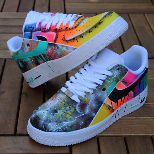 Custom Nike Air Force 1 dripping Swoosh Black Handpainted Etsy