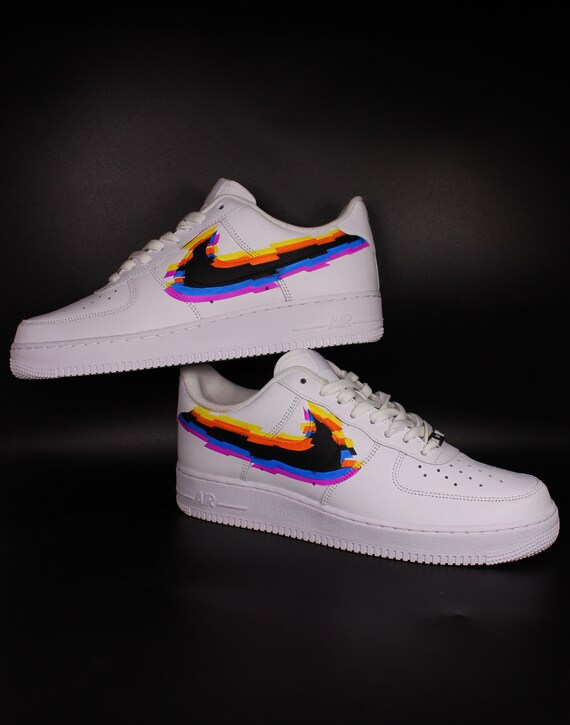 Custom Nike Air Force “funky glitch Swoosh” handpainted and unique  graffiti sneakers